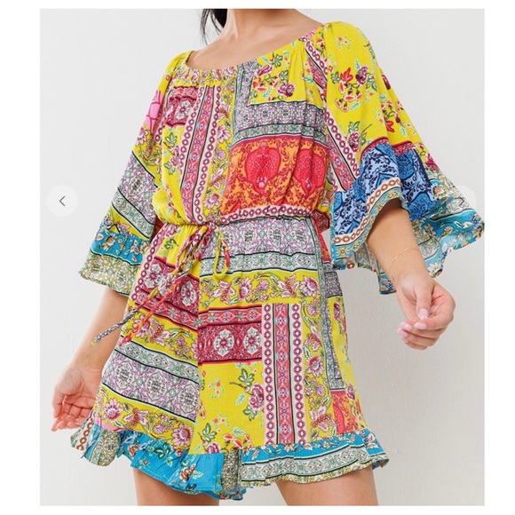 ✨LAST ONE✨Boho Border Print Off Shoulder Romper - Picture 5 of 6